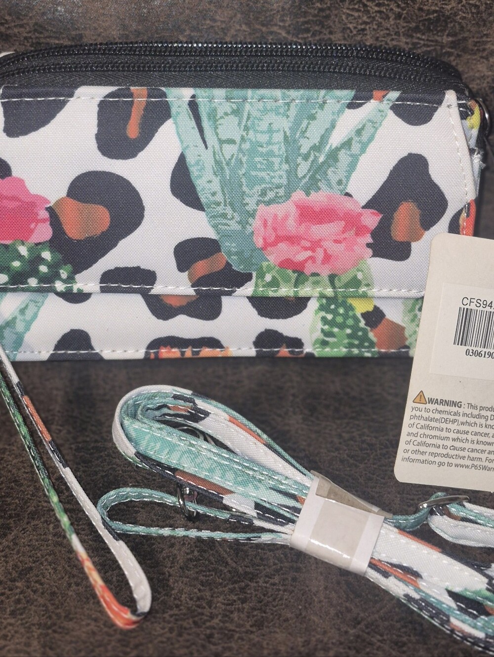 Floral Cactus Print Wristlet Or Crossbody Wallet - Pink & Green